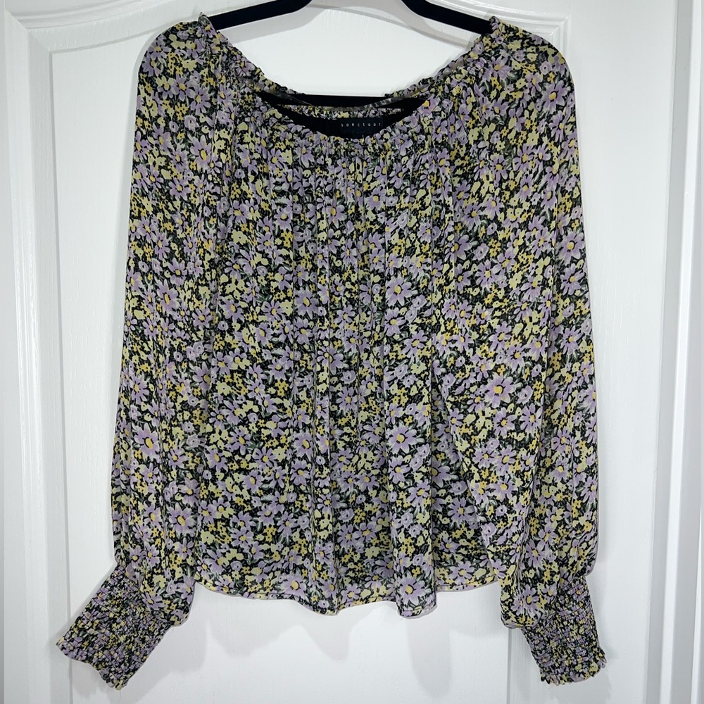 Sanctuary Sunshine Floral Print Bishop Long  Sleeve Blouse Women’s Small